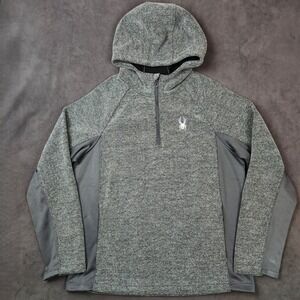 Spyder Boundless Hoodie Men XL Gray Quarter Zip Fleece Lined Pullover Sweatshirt